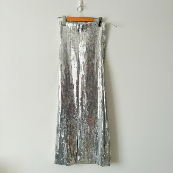 Oak + Fort Sequin Tube Midi Dress Silver NWT Size XS - Picture 13 of 14